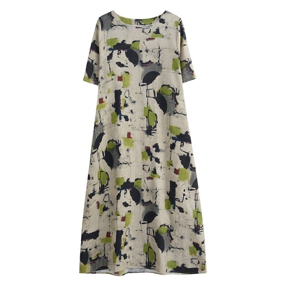 NWT-Linen Crew Neck Short Sleeve Dress w/ pockets - Picture 6 of 10